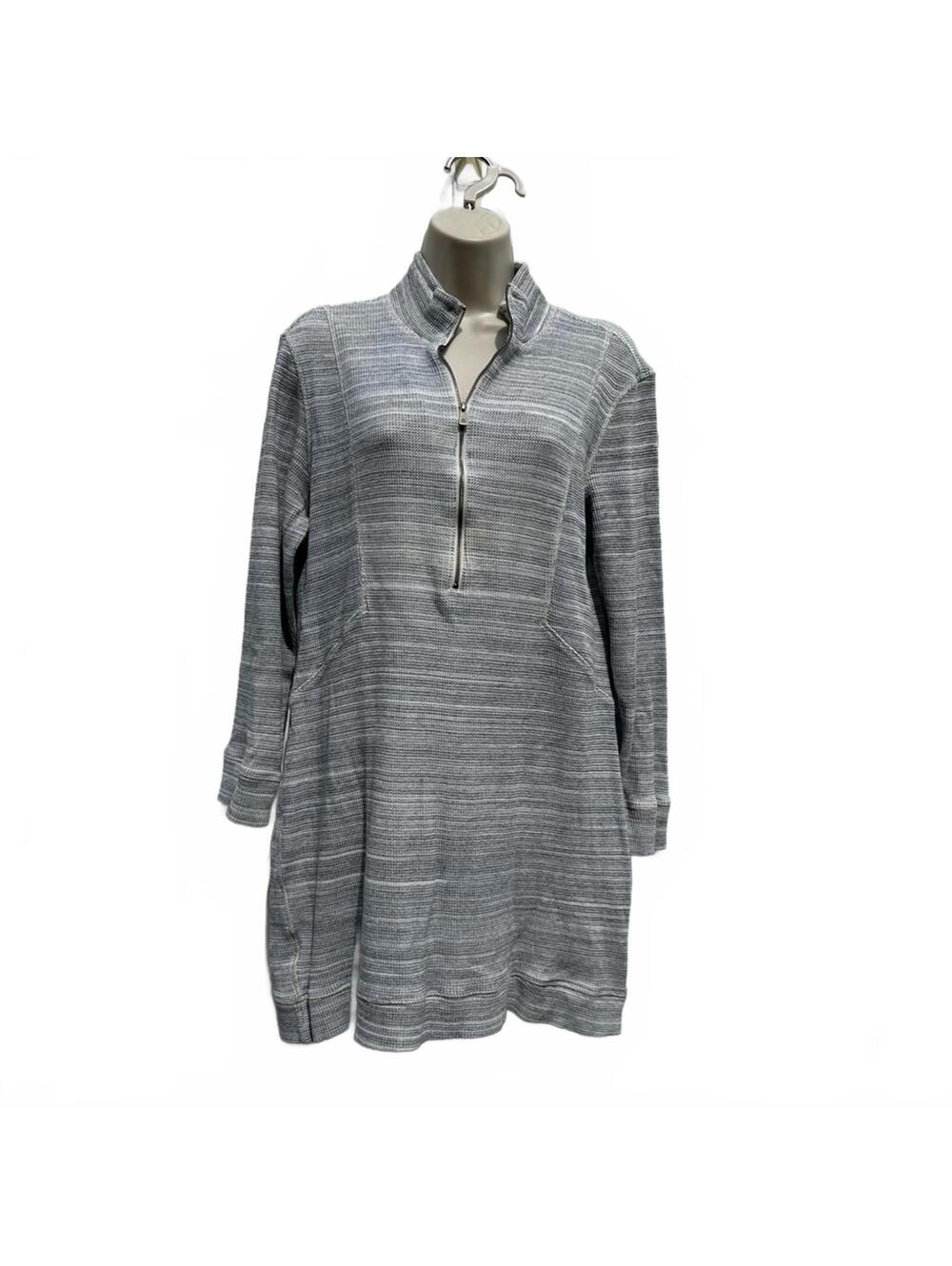 Tommy Bahama Womens 1/2 Zip Sweater Waffle Dress Gray Ecru Cotton | Size Large